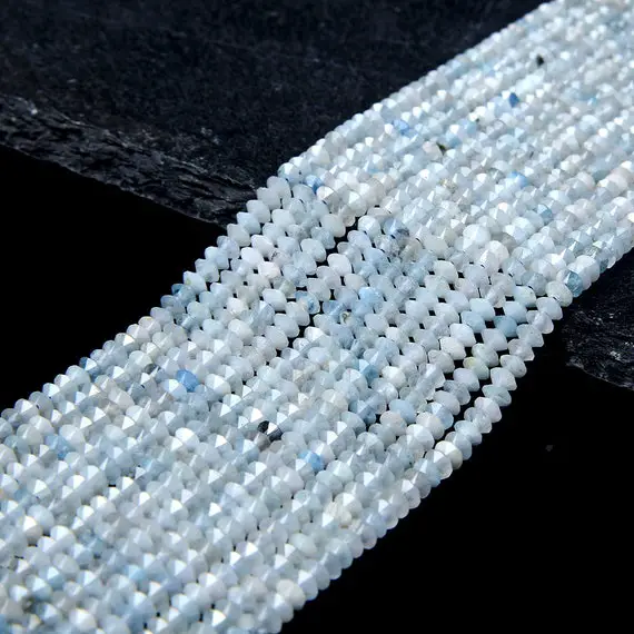 3x2mm Aquamarine Gemstone Natural Grade Aa Bicone Faceted Rondelle Saucer Beads 15 Inch Full Strand (80009277-p25)