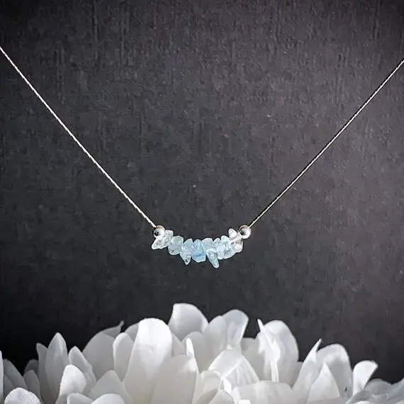 Raw Aquamarine Birthstone Necklace Choker Gemstone Jewelry For Her