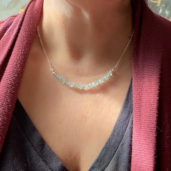 Raw Aquamarine Necklace Birthstone Jewelry Stone Crystal Gem