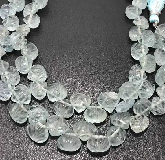 10 - 12 Mm Aquamarine Carved Hearts Gemstone Beads Strand Sale / Aquamarine Wholesale / Semi Precious Beads / Craved Beads Stones