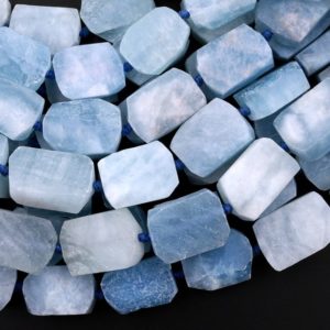Matte Chiseled Raw Blue Aquamarine Rectangle Beads Hand Cut Gemstone 15.5" Strand | Natural genuine beads Array beads for beading and jewelry making.  #jewelry #beads #beadedjewelry #diyjewelry #jewelrymaking #beadstore #beading #affiliate #ad