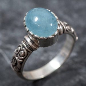 Aquamarine Ring, Natural Aquamarine, March Birthstone, Vintage Ring, Blue Boho Ring, Bohemian Ring, Statement Ring, Solid Silver Ring, Aqua | Natural genuine Array jewelry. Buy crystal jewelry, handmade handcrafted artisan jewelry for women.  Unique handmade gift ideas. #jewelry #beadedjewelry #beadedjewelry #gift #shopping #handmadejewelry #fashion #style #product #jewelry #affiliate #ad