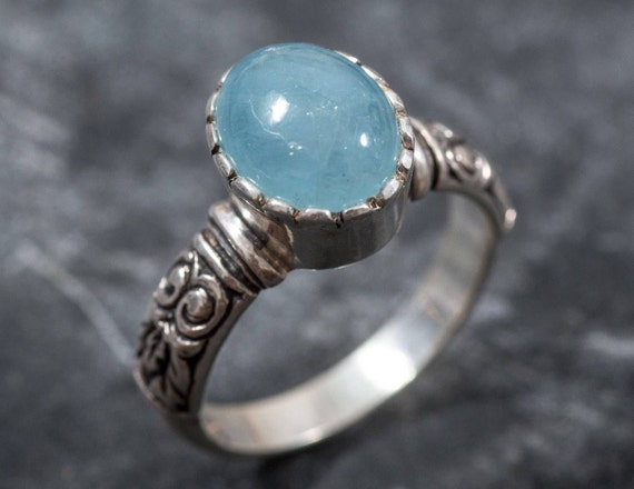 Aquamarine Ring, Natural Aquamarine, March Birthstone, Vintage Ring, Blue Boho Ring, Bohemian Ring, Statement Ring, Solid Silver Ring, Aqua