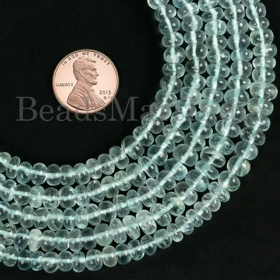 4-7 Mm Aquamarine Beads, Aquamarine Smooth Beads, Aquamarine Rondelle Beads, Aquamarine Gemstone Beads, Natural Aquamarine Plain Beads