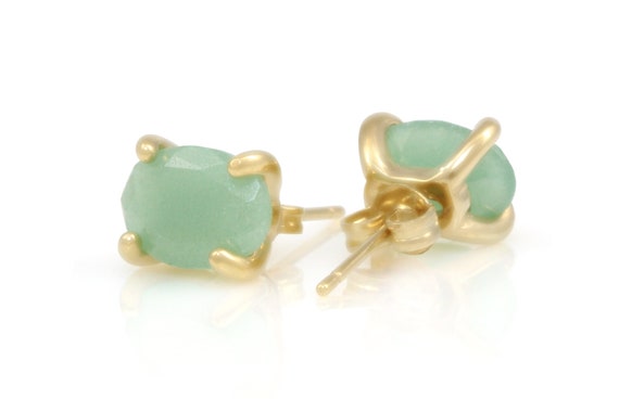 18k Stud Oval Earrings · Green Stud Earrings · Green Aventurine Earrings · 24k Gold Minimalist Earrings