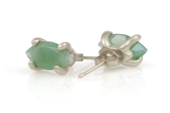 Stud Gemstone Earrings Silver · White Gold Earrings · Palladium Stud Earrings · Rhodium Fine Earrings · Green Aventurine Earrings