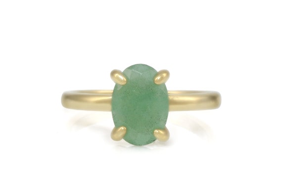 Green Aventurine Ring · 24k Gold Ring · Stacking Ring · Green Stone Ring · Gemstone Ring · Gold Stackable Ring · Oval Solitaire Ring