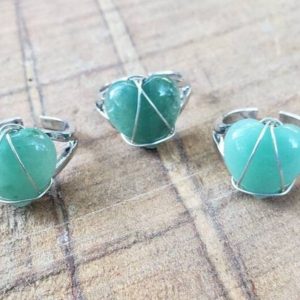 Shop Aventurine Rings! Heart Shaped Green Aventurine Wire Wrapped Crystal Ring | Natural genuine Aventurine rings, simple unique handcrafted gemstone rings. #rings #jewelry #shopping #gift #handmade #fashion #style #affiliate #ad