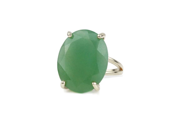 Sterling Silver Aventurine Ring · Custom Gemstone Ring · Oval Stone Ring · Ring For Mom · Mint Green Ring For Women
