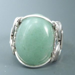 Shop Aventurine Rings! Sterling Silver Aventurine Wire Wrapped Ring | Natural genuine Aventurine rings, simple unique handcrafted gemstone rings. #rings #jewelry #shopping #gift #handmade #fashion #style #affiliate #ad