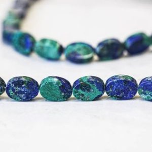 M/ Azurite Malachite 10x14mm Flat Oval Beads 16" Strand The Blue Green Gem Copper Material Soft Stone Nice Oval Cut For All Jewelry Making | Natural genuine other-shape Gemstone beads for beading and jewelry making.  #jewelry #beads #beadedjewelry #diyjewelry #jewelrymaking #beadstore #beading #affiliate #ad