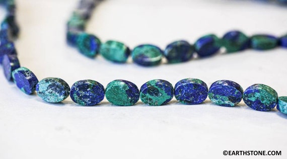 M/ Azurite Malachite 10x14mm Flat Oval Beads 16" Strand The Blue Green Gem Copper Material Soft Stone Nice Oval Cut For All Jewelry Making