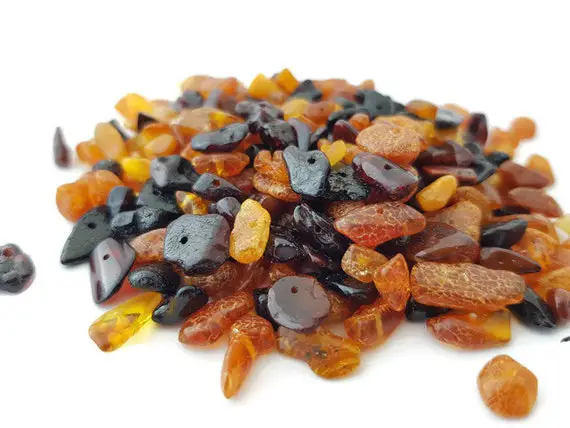 Baltic Amber Chips / Amber Beads / Polished Amber Chips / With Drilled Hole / Chip Style / Cognac Color / Polished Baltic Amber  Beads