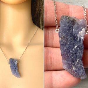 Shop Iolite Pendants! Raw Iolite Pendant Necklace, BIg Iolite Crystal Necklace, Iolite Jewelry, Gold or Silver Iolite Necklace, Rough Stone Necklace EXACT STONE | Natural genuine Iolite pendants. Buy crystal jewelry, handmade handcrafted artisan jewelry for women.  Unique handmade gift ideas. #jewelry #beadedpendants #beadedjewelry #gift #shopping #handmadejewelry #fashion #style #product #pendants #affiliate #ad