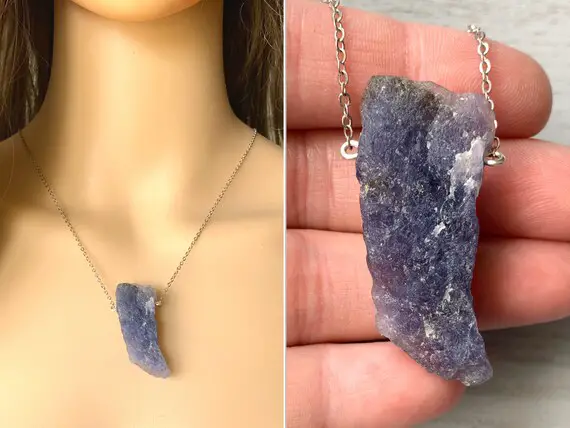 Raw Iolite Pendant Necklace, Big Iolite Crystal Necklace, Iolite Jewelry, Gold Or Silver Iolite Necklace, Rough Stone Necklace Exact Stone