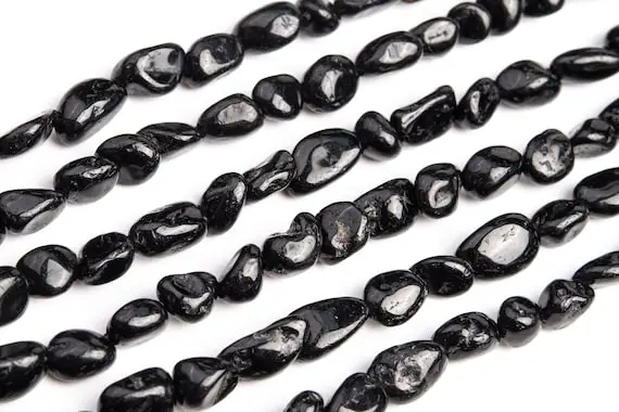 Genuine Natural Black Tourmaline Loose Beads Grade Aa Pebble Nugget Shape 7-9mm