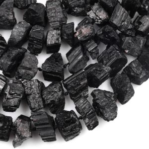 Shop Gemstone Chip & Nugget Beads! Rough Raw Natural Black Tourmaline Beads Nugget Short Chunky Real Genuine Black Tourmaline Crystal Gemstones Tube 15.5" Strand | Natural genuine chip Gemstone beads for beading and jewelry making.  #jewelry #beads #beadedjewelry #diyjewelry #jewelrymaking #beadstore #beading #affiliate #ad
