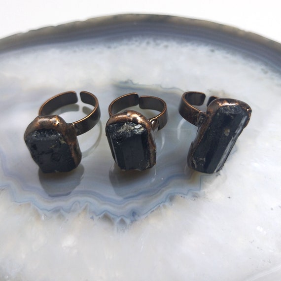 Black Tourmaline Rings Raw Tourmaline Rings Energy Stone Tourmaline Jewelry Bronze Tourmaline Rings Raw Tourmaline Rings Y007