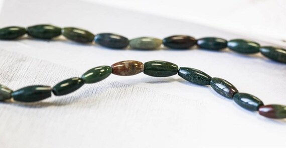 S/ Blood Stone 5x12mm/ 4x6mm Oval Rice Beads 16" Strand Natural Green / Multicolor Gemstone For Crafts And Jewelry Making