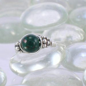 Heliotrope Bloodstone Sterling Silver Bali Bead Ring – Any Size | Natural genuine Bloodstone rings, simple unique handcrafted gemstone rings. #rings #jewelry #shopping #gift #handmade #fashion #style #affiliate #ad