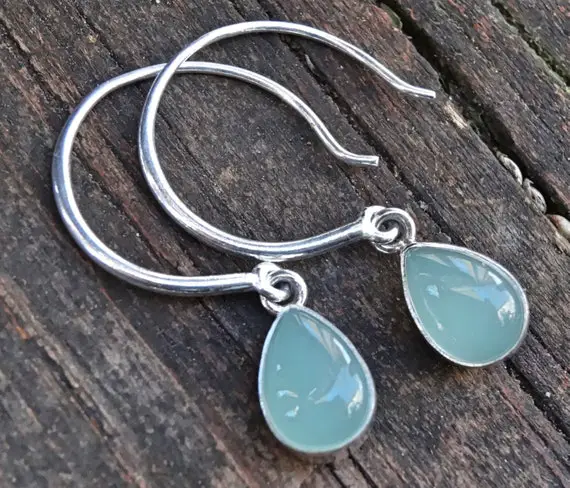 925 - Aqua Blue Chalcedony Sterling Silver Earrings, Natural Stone, Blue Aqua Chalcedony Dangle Earrings, Teardrop Blue Gemstone Earrings