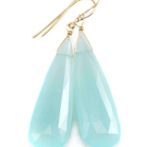 Shop Blue Chalcedony Earrings! Blue Chalcedony Earrings Faceted Teardrop Aaa Briolettes Sterling Silver 14k Solid Gold Or 14k Gold Filled Large Long Soft Aqua Drops 2 Inch | Natural genuine Blue Chalcedony earrings. Buy crystal jewelry, handmade handcrafted artisan jewelry for women.  Unique handmade gift ideas. #jewelry #beadedearrings #beadedjewelry #gift #shopping #handmadejewelry #fashion #style #product #earrings #affiliate #ad