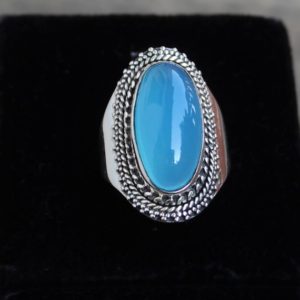 Shop Blue Chalcedony Rings! Blue Chalcedony Ring, Sterling Silver Jewelry, Statement Rings, thanksgiving Jewelry, Ocean Color Gemstone, Christmas Rings, Gift For her | Natural genuine Blue Chalcedony rings, simple unique handcrafted gemstone rings. #rings #jewelry #shopping #gift #handmade #fashion #style #affiliate #ad
