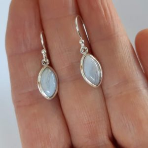 Shop Blue Lace Agate Earrings! Blue lace agate earrings, marquise shaped gemstome, 92.5 sterling silver, ear hook option | Natural genuine Blue Lace Agate earrings. Buy crystal jewelry, handmade handcrafted artisan jewelry for women.  Unique handmade gift ideas. #jewelry #beadedearrings #beadedjewelry #gift #shopping #handmadejewelry #fashion #style #product #earrings #affiliate #ad