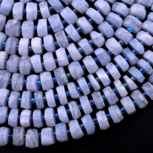 Shop Blue Lace Agate Faceted Beads! Faceted Natural Blue Lace Agate 10mm 12mm Rondelle Wheel Beads 15.5" Strand | Natural genuine faceted Blue Lace Agate beads for beading and jewelry making.  #jewelry #beads #beadedjewelry #diyjewelry #jewelrymaking #beadstore #beading #affiliate #ad