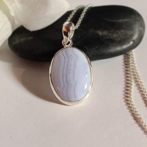 Shop Blue Lace Agate Pendants! Blue lace agate pendant, handmade oval pendant ,92.5 sterling silver, silver chain option | Natural genuine Blue Lace Agate pendants. Buy crystal jewelry, handmade handcrafted artisan jewelry for women.  Unique handmade gift ideas. #jewelry #beadedpendants #beadedjewelry #gift #shopping #handmadejewelry #fashion #style #product #pendants #affiliate #ad