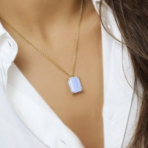 Blue Lace Agate Necklace · Personalized Necklace · Custom Rectangle Necklace · Personalized Necklace · Semiprecious Agate Pendant | Natural genuine Blue Lace Agate pendants. Buy crystal jewelry, handmade handcrafted artisan jewelry for women.  Unique handmade gift ideas. #jewelry #beadedpendants #beadedjewelry #gift #shopping #handmadejewelry #fashion #style #product #pendants #affiliate #ad