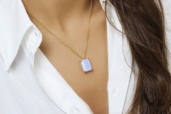 Blue Lace Agate Necklace · Personalized Necklace · Custom Rectangle Necklace · Personalized Necklace · Semiprecious Agate Pendant