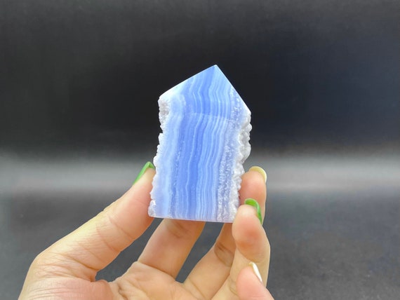 2.5" Blue Lace Agate Point Tower Blue Lace Agate Druzy Geode Slice Tower Stone Standing Point Meditation Tool Healing Reiki Bt-01