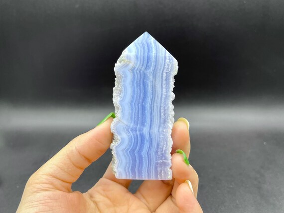 3.4" Blue Lace Agate Point Tower Blue Lace Agate Druzy Geode Slice Tower Stone Standing Point Meditation Tool Healing Reiki Bt-08