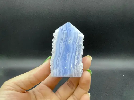 2.6" Blue Lace Agate Point Tower Blue Lace Agate Druzy Geode Slice Tower Stone Standing Point Meditation Tool Healing Reiki Bt-07