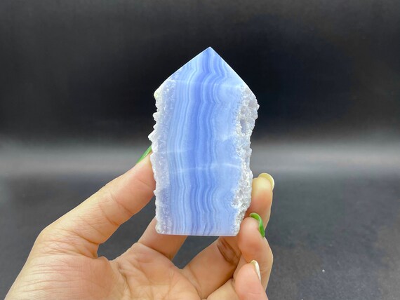 3.2" Blue Lace Agate Point Tower Blue Lace Agate Druzy Geode Slice Tower Stone Standing Point Meditation Tool Healing Reiki Bt-06
