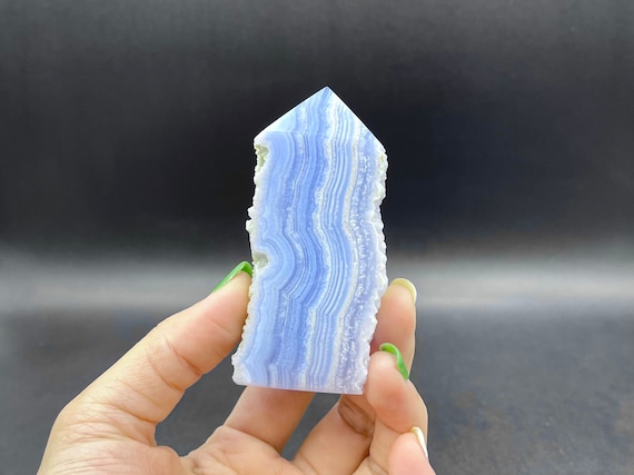 3.1" Blue Lace Agate Point Tower Blue Lace Agate Druzy Geode Slice Tower Stone Standing Point Meditation Tool Healing Reiki Bt-04