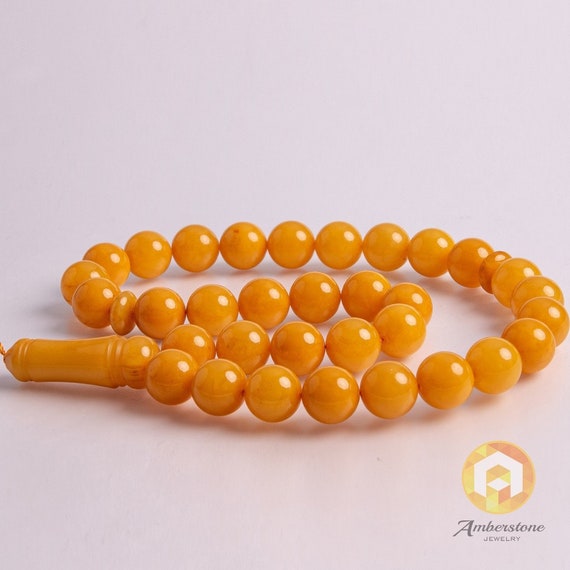 Butterscotch Baltic Amber Round Beads 33 Beads, 54 G Butterscotch Amber Islamic Misbaha