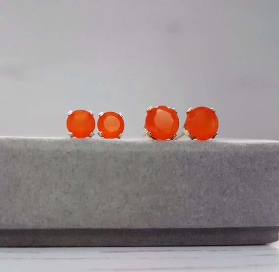 Natural Carnelian Stud Earrings / 4mm Or 5mm Faceted Studs In Glorious Bright Orange / Christmas Gift For Her / Stocking Filler For Her