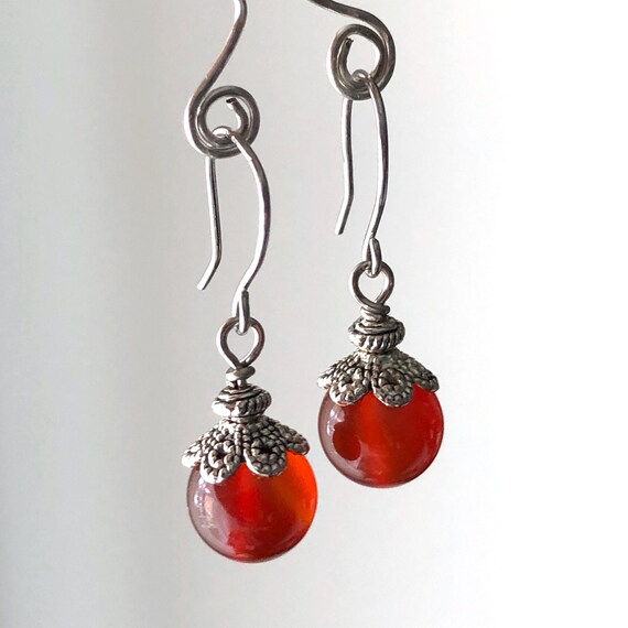Carnelian Earrings Red Orange Natural Stone Dangle Drops Simple Modern Classic Everyday Birthday Holiday Gift For Her Women 6682