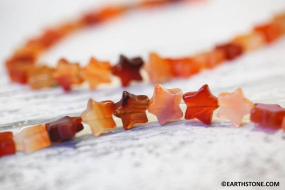M/ Natural Carnelian 11mm Star Beads 16" Strand Routinely Heated Agate Gemstone Beads For Jewelry Making