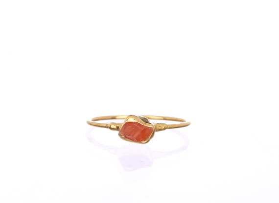 Mini Raw Carnelian Ring • Gold Filled • Genuine Gemstone • Dainty, Delicate & Colorful Gemstone Ring • Minimalist Whimsigoth Style • 24k Dip