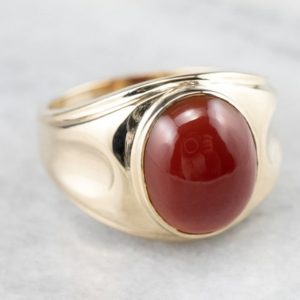 Shop Carnelian Rings! Retro Era Men's Carnelian Gold Ring, Vintage Carnelian Ring, Yellow Gold Carnelian Ring, Men's Cabochon Ring, Cabochon Jewelry 7H86X0U9 | Natural genuine Carnelian rings, simple unique handcrafted gemstone rings. #rings #jewelry #shopping #gift #handmade #fashion #style #affiliate #ad