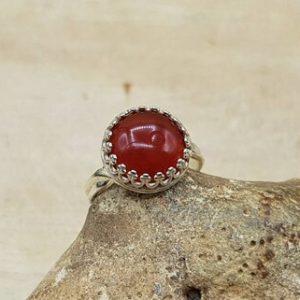 Shop Carnelian Rings! Round Carnelian ring. Reiki jewelry uk. 12mm Red July birthstone ring. 17th anniversary. Adjustable 925 sterling silver rings for women | Natural genuine Carnelian rings, simple unique handcrafted gemstone rings. #rings #jewelry #shopping #gift #handmade #fashion #style #affiliate #ad