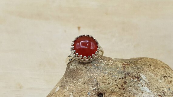 Round Carnelian Ring. Reiki Jewelry Uk. 12mm Red July Birthstone Ring. 17th Anniversary. Adjustable 925 Sterling Silver Rings For Women