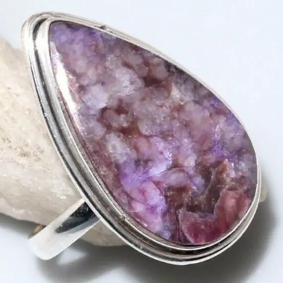 Beautiful Russian Charoite Ring Size 8 Usa,  925 Silver,  One Of A Kind