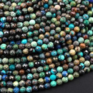 Shop Chrysocolla Faceted Beads! Natural Chrysocolla 2mm 3mm 4mm Faceted Round Beads Laser Diamond Cut Gemstone 15.5" Strand | Natural genuine faceted Chrysocolla beads for beading and jewelry making.  #jewelry #beads #beadedjewelry #diyjewelry #jewelrymaking #beadstore #beading #affiliate #ad