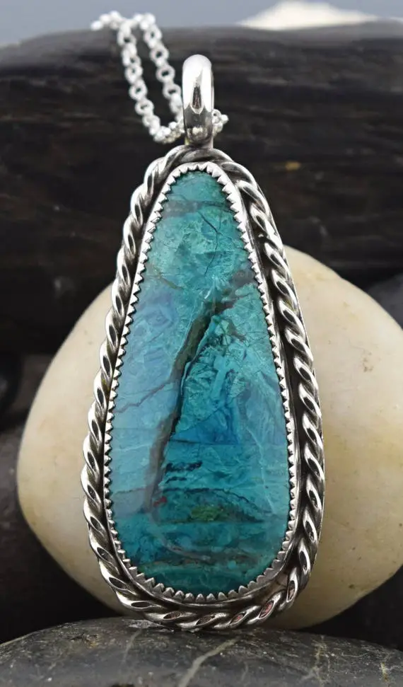 Handcrafted Sterling Silver Morenci Chrysocolla Or Necklace