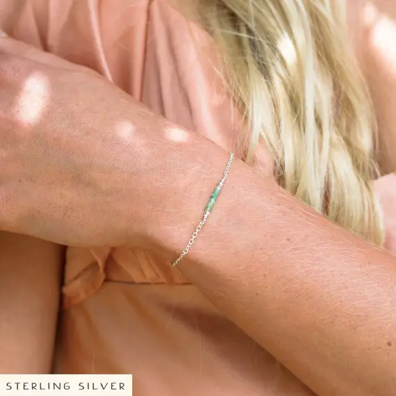 Chrysoprase Sparkling Semi-precious Gemstone Beaded Bar Bracelet - Real Green Crystal Bead Jewellery - May Birthstone Gift For Women