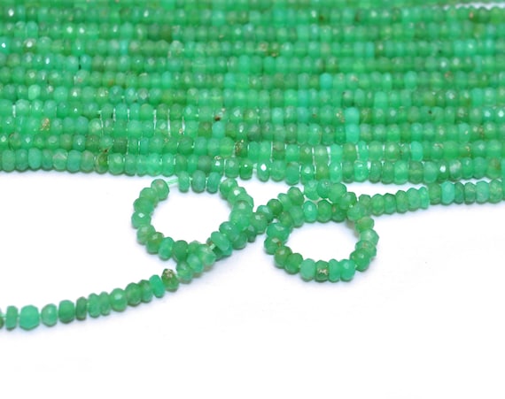 Amazing Aaa+ Chrysoprase 3mm-4mm Faceted Rondelle Hand Cut Beads | 13" Strand | Natural Green Chrysoprase Semi Precious Gemstone Loose Beads